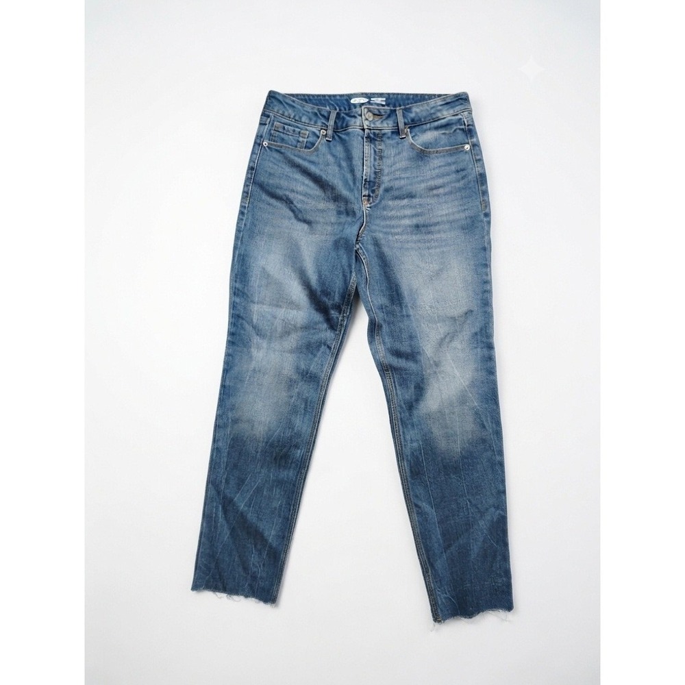 Old Navy Power Straight High Rise‎ Blue Jeans Raw Hem 12 Secret-Slim Pockets